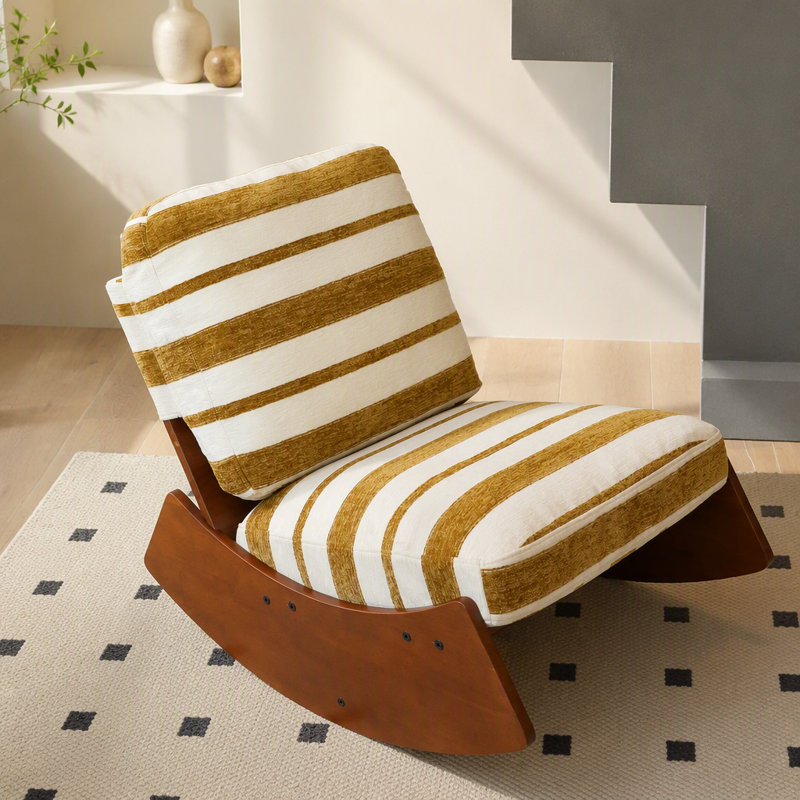 Fauteuil à bascule confortable en tissu avec cadre en bois massif pour de multiples usages