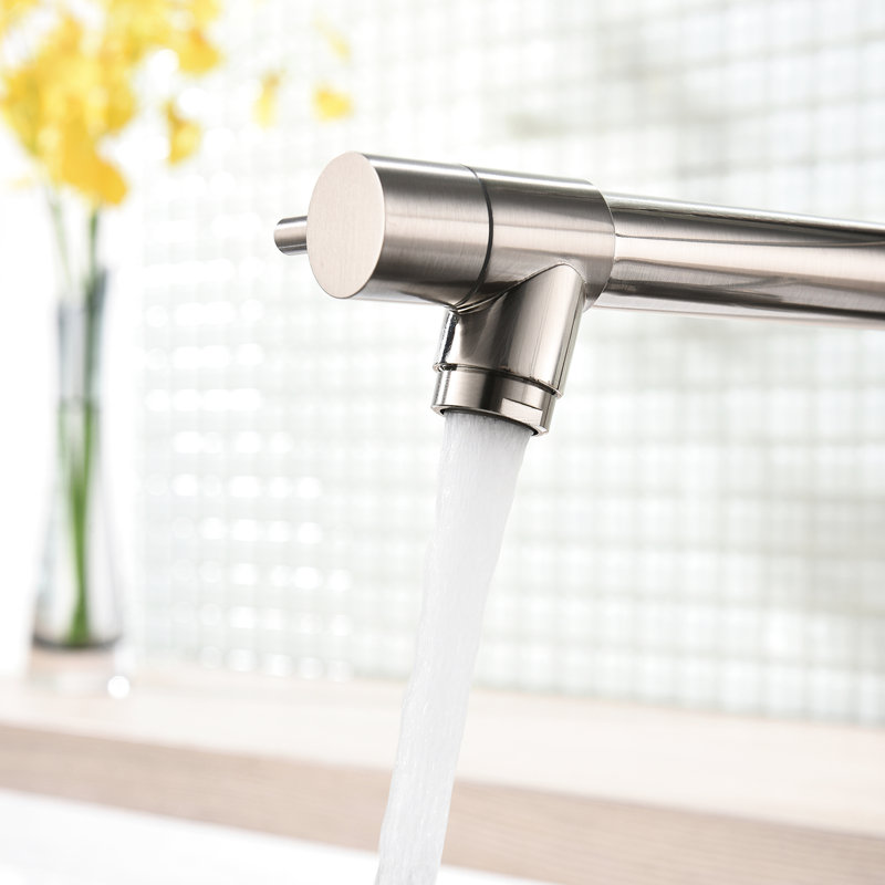 Robinet d'évier de cuisine avec robinet rétractable en nickel brossé, levier simple, robinet en nickel de longue durée de vie, bec arqué