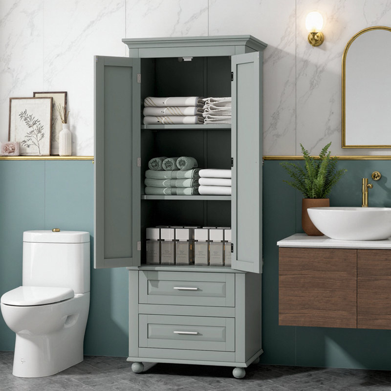 Grande armoire de rangement pour salle de bain et bureau avec 2 tiroirs et une tablette réglable - conception anti-basculement, imperméable pour une utilisation dans plusieurs pièces