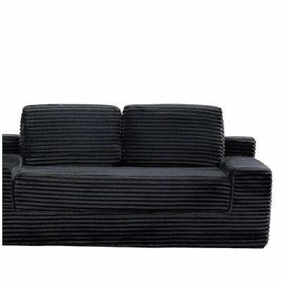 Canapé double Corduroy Cloud, canapé-lit convertible 2-en-1, canapé double désossé confortable, convient pour le salon, un appartement, petit espace noir