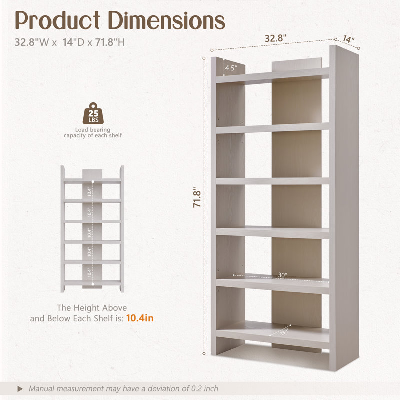 Bibliothèque ouverte standard à 6 niveaux, étagères de rangement autoportantes avec tablettes réglables pour bureau, salon et salle d'étude