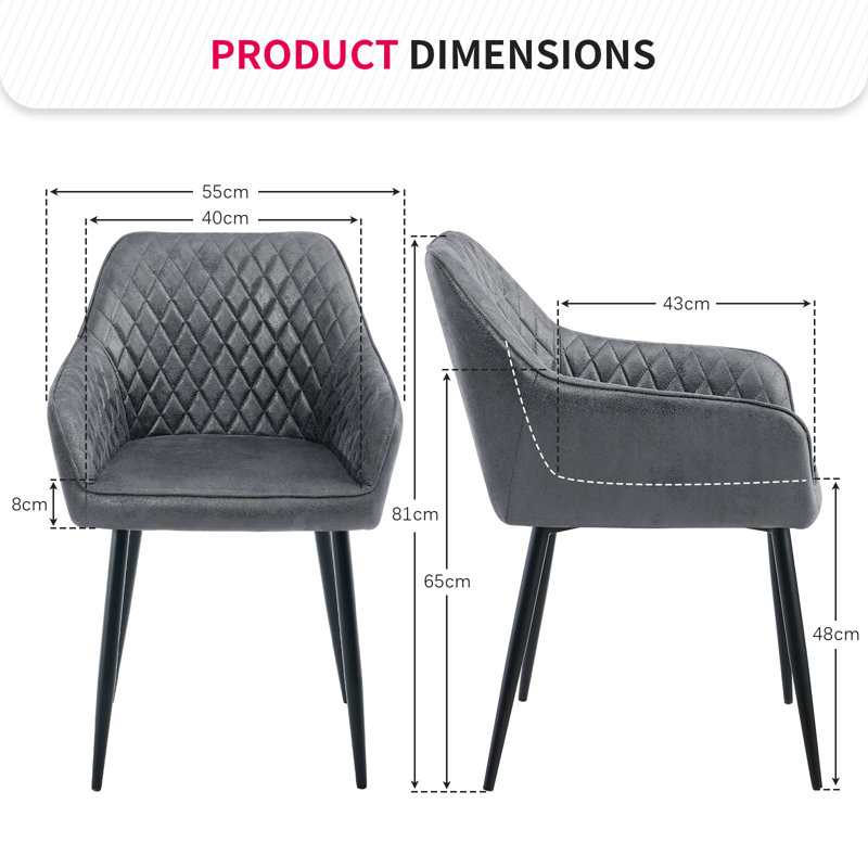 Suede Upholstered Dining Armchair with Diamond Grid, Grey