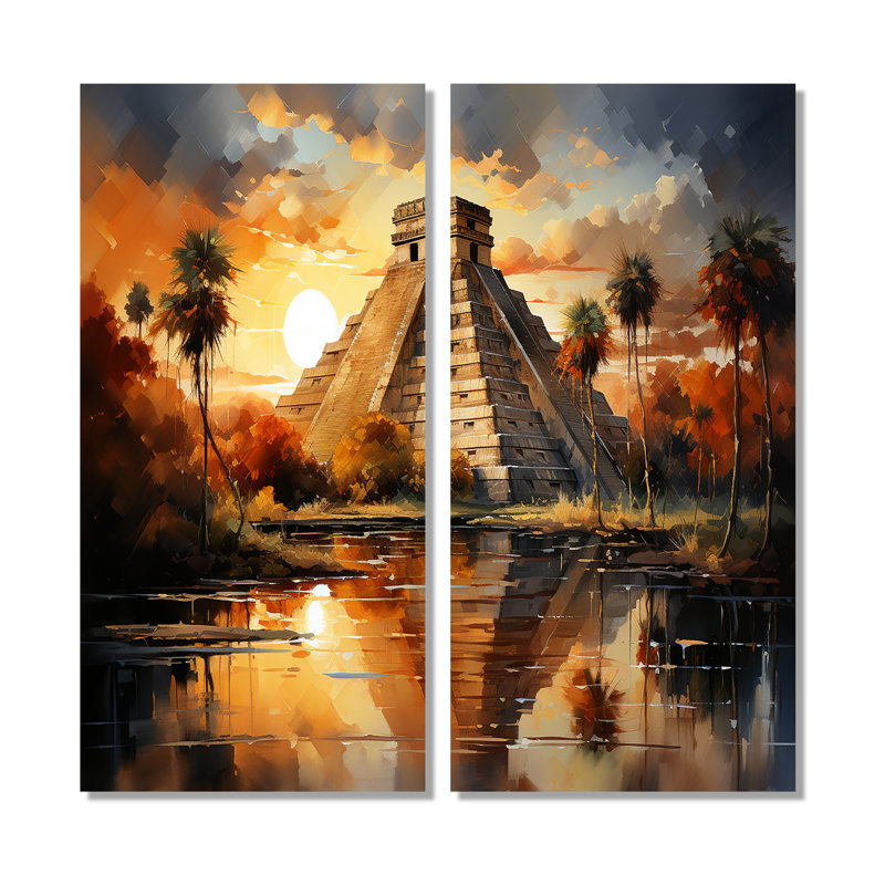Mexique, coucher de soleil à Chichen Itza I - paysages, art mural Mexique, 40" H x 40" W, Wrapped Canvas, Does Not Apply
