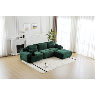 Modern Memory Foam Compressed Sofa, Large Sectional Couches for Living Room, Pet-Friendly Cloud Modular Sectional, Corduroy Fabric, Extra Deep Loveseat, No Assembly Required, Green