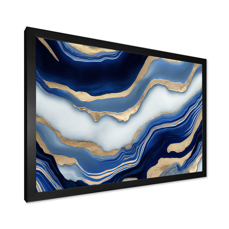«Vibrant Blue and Gold Flow III», impression sur toile, Cadre photo noir, H 24 po x l 32 po x P 1 po