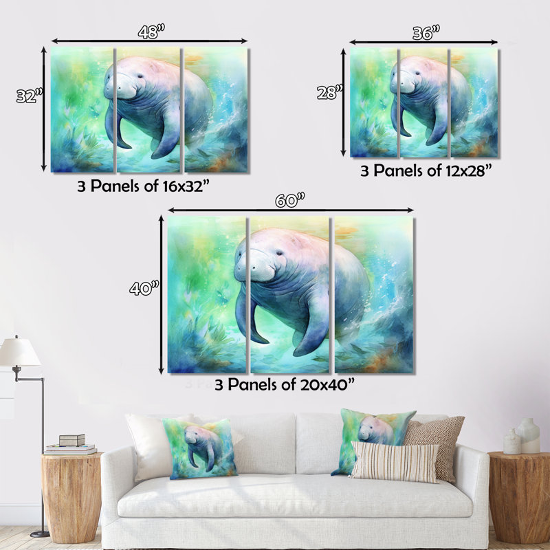 " Gentle Manatee I " 3 - Pieces, 28" H x 36" W x 1" D