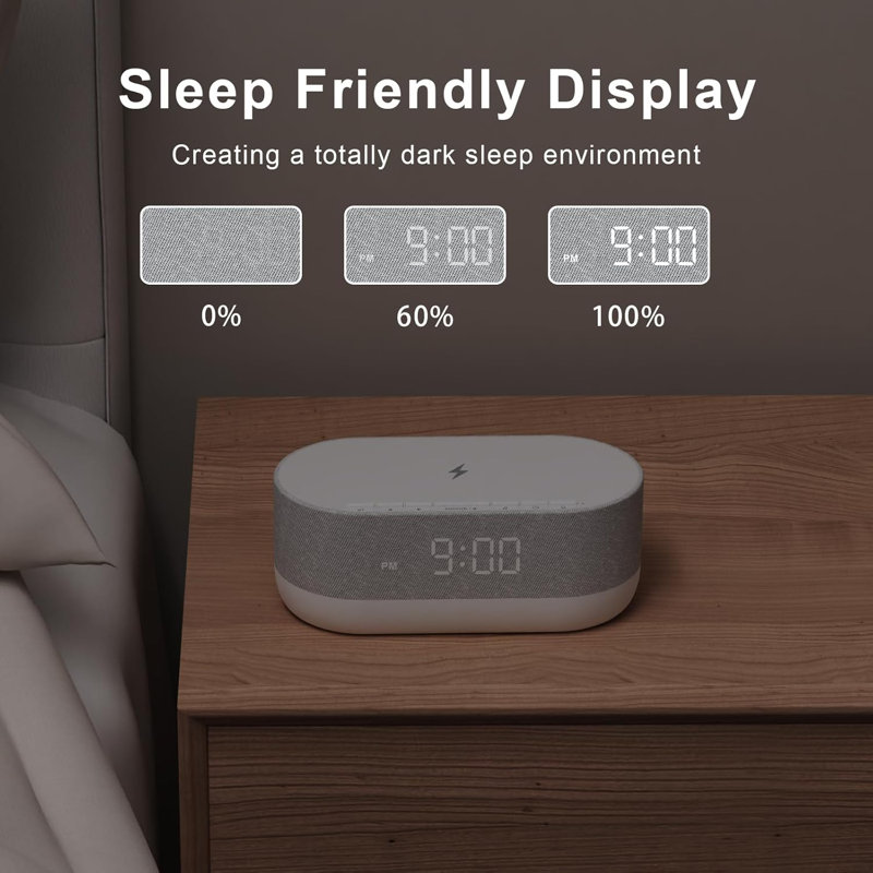 3 In 1 Sound Machine Alarm Clock& Wireless Charger Soothing White Noise Bluetooth Music Relaxation & Customized Sleep-Wake Routine