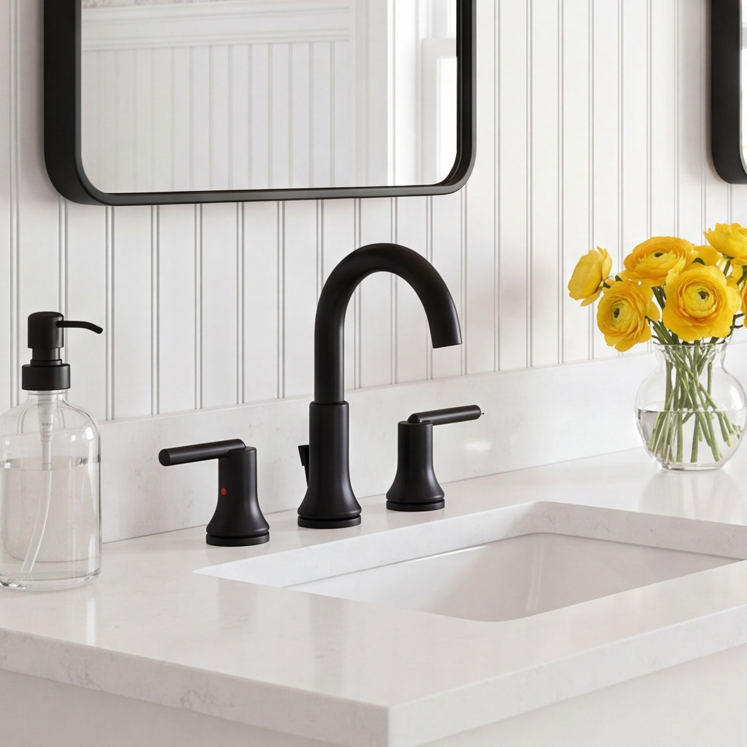 Trinsic Widespread Bathroom Faucet 3 Hole, 2-handle Bathroom Sink Faucet with Drain Assembly, Matte Black