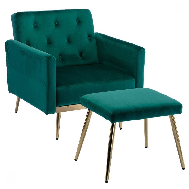 Chaise d'appoint avec accoudoirs et dossier réglables, Velours vert