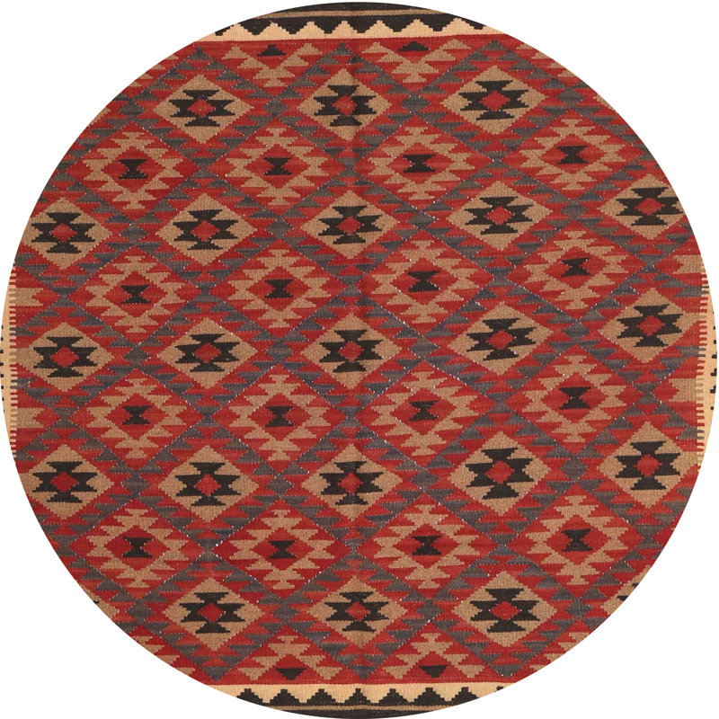 Tapis contemporain rouge / noir / brun, Rond 4 pi