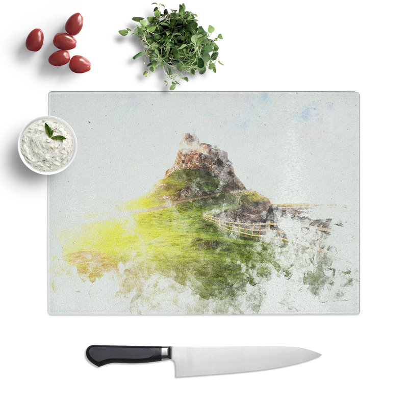 Tempered Glass Holy Island Lindisfarne Chopping Board, 20 cm x 28.5 cm