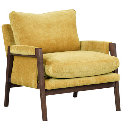 Mid-Century Modern Velvet Armchair, Yellow - Stylish For Office & Bedroom Luxurious