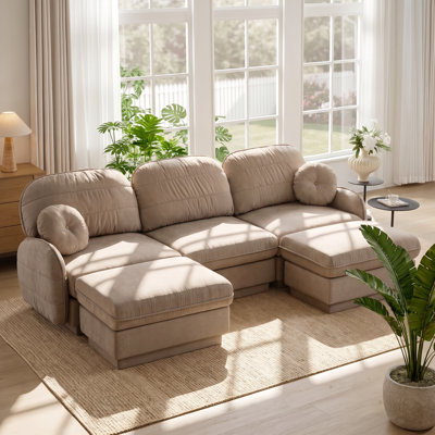 Canapé d'angle modulaire en chenille Cloud, assise profonde, en forme de U, avec pouf, dimensions : 267 cm (L) x 147 cm (P) x 95 cm (H).