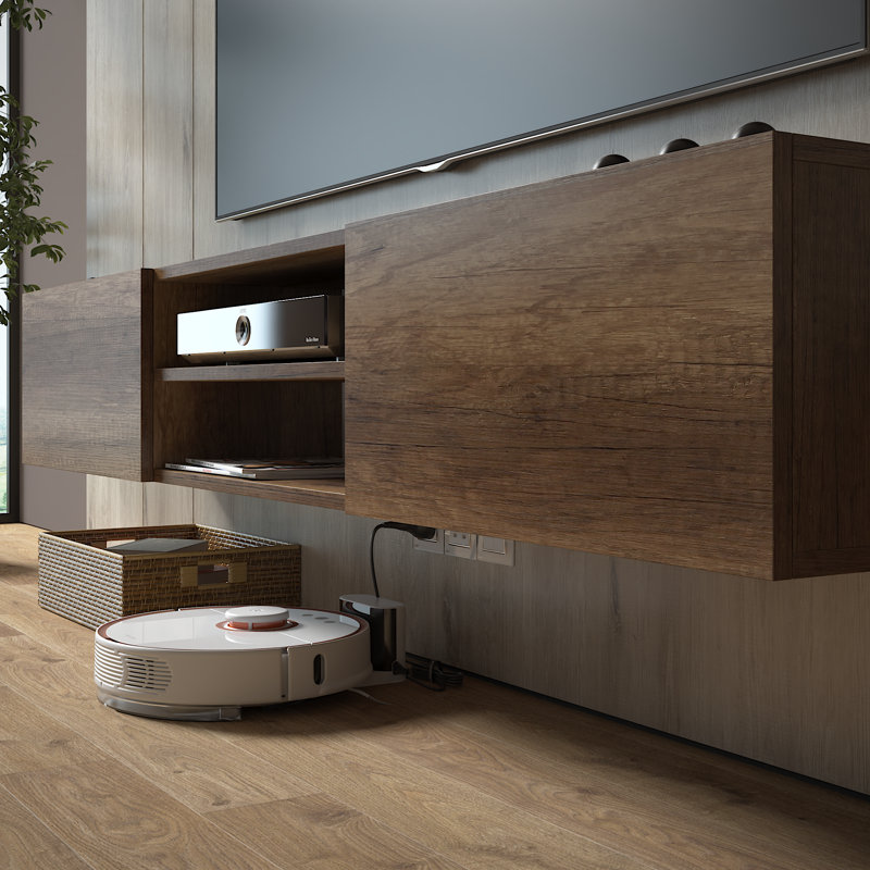 Desmone Modern Floating TV Stand for Up to 80" TVs, Minimalist Wall-Mounted Media Console with Storage, Walnut Brown Wood Finish 