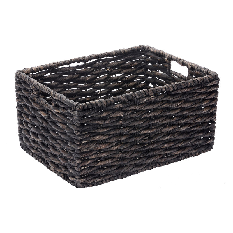 Twisted Rectangle 2 Piece Wicker Basket Set, Black