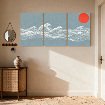 «Nautical & Beach Wave Ocean Sun Sky», ensemble de 3 impressions sur toile