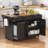 59.3" Kitchen Island with Storage 2 Pull Out Cabinet Organizers & Rubber Wood Drop Leaf, Rolling Kitchen Island with Trash Can Storage, Power Outlet, Spice & Towel Rack for Kitchen, Dining, Black-1242764968