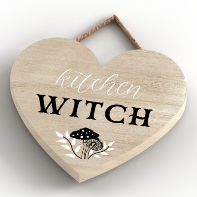 Kitchen Witch Mushrooms Wooden Heart Plaque