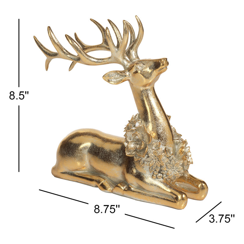 Figurine de cerf assis avec couronne florale