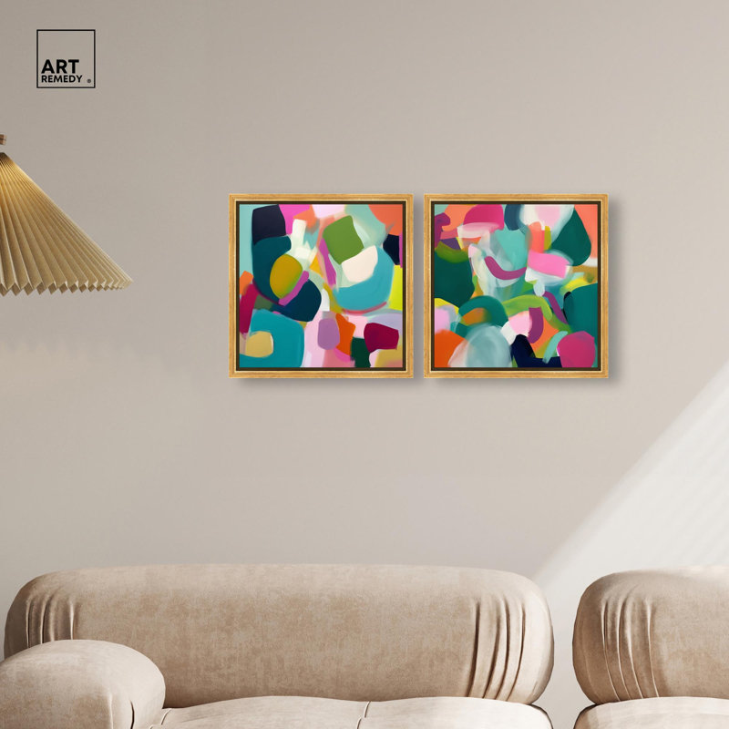 Ensemble de décorations murales modernes colorées Duo par Art Remedy, cadre doré, 12 x 12, H 13 po x l 13 po