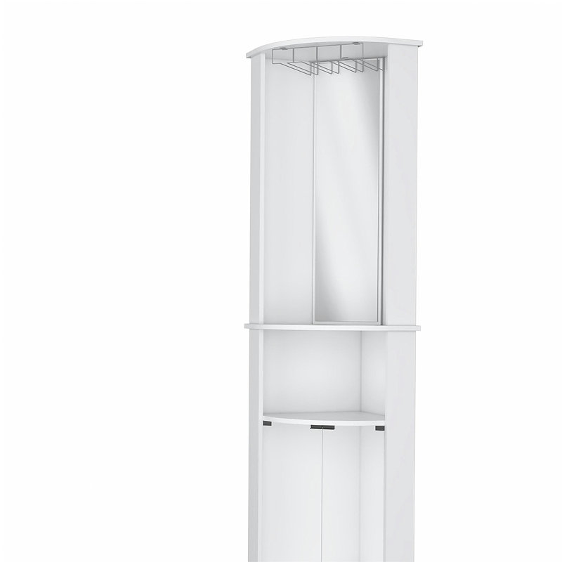 White 3-Tier Shelf Corner Bar Cabinet with Glass Rack