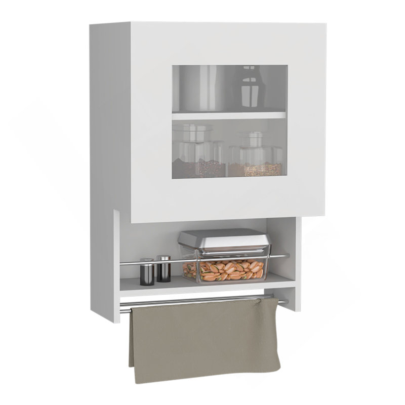 Armoire de cuisine murale H 29 po, avec porte-serviettes et porte-épices, une porte, deux tablettes internes, blanc