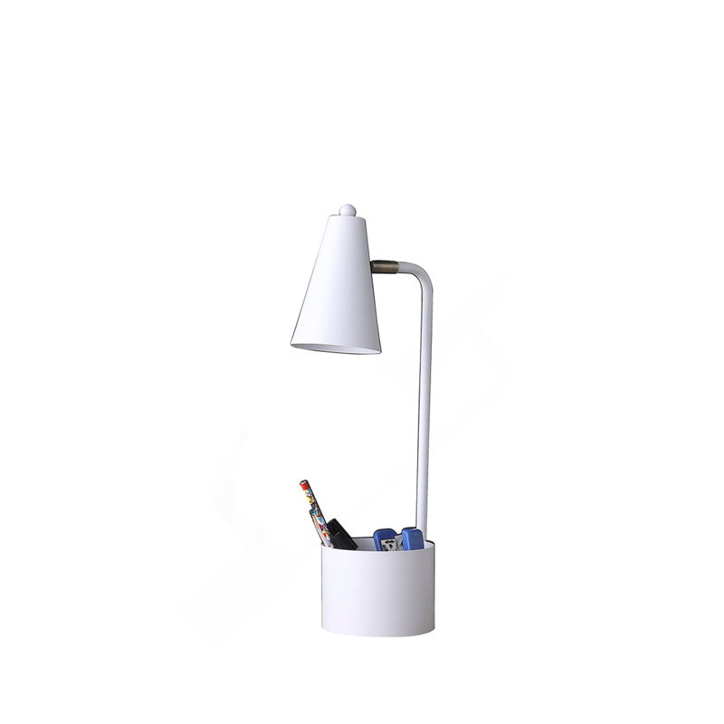 Lampe de bureau 19,5 po en métal blanc avec organisateur, Blanc