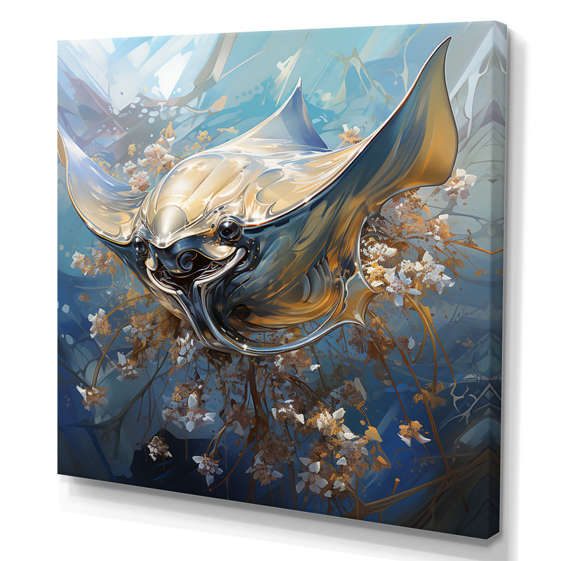 Manta Ray Dance 2 - art mural animaux côtiers, Toile tendue, H 30 po x l 30 po x P 1,5 po