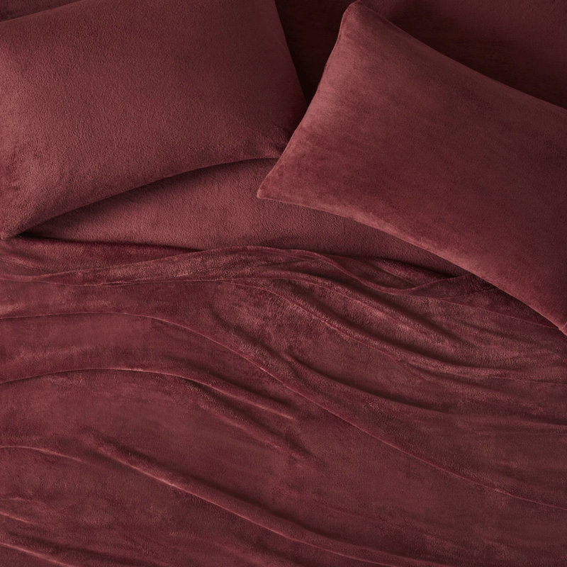 Ensemble de 4 draps pleine grandeur de couleur bourgogne - 100% ultra doux et confortable, brossé des deux côtés pour plus de chaleur en velours