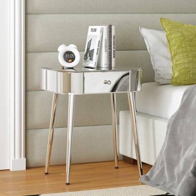 Anchal  Glass Mirrored Side Table with Storage