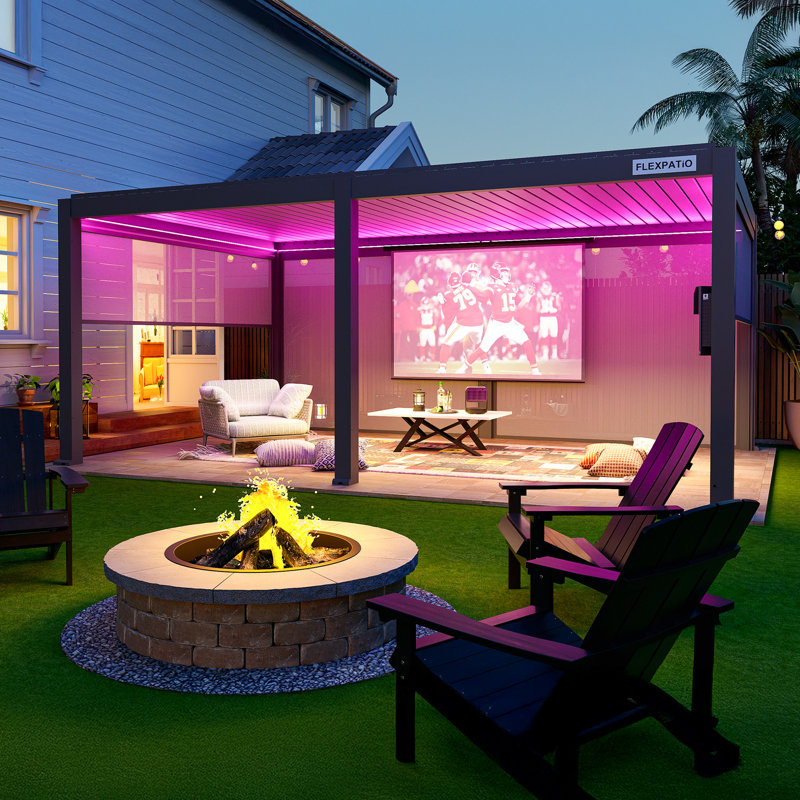 Flexpatio 20 Ft. W X 13 Ft. D Power+ Pro Motorized Pergola Outdoor Louvered Pergola With 3-Side Motorized Roller Shades