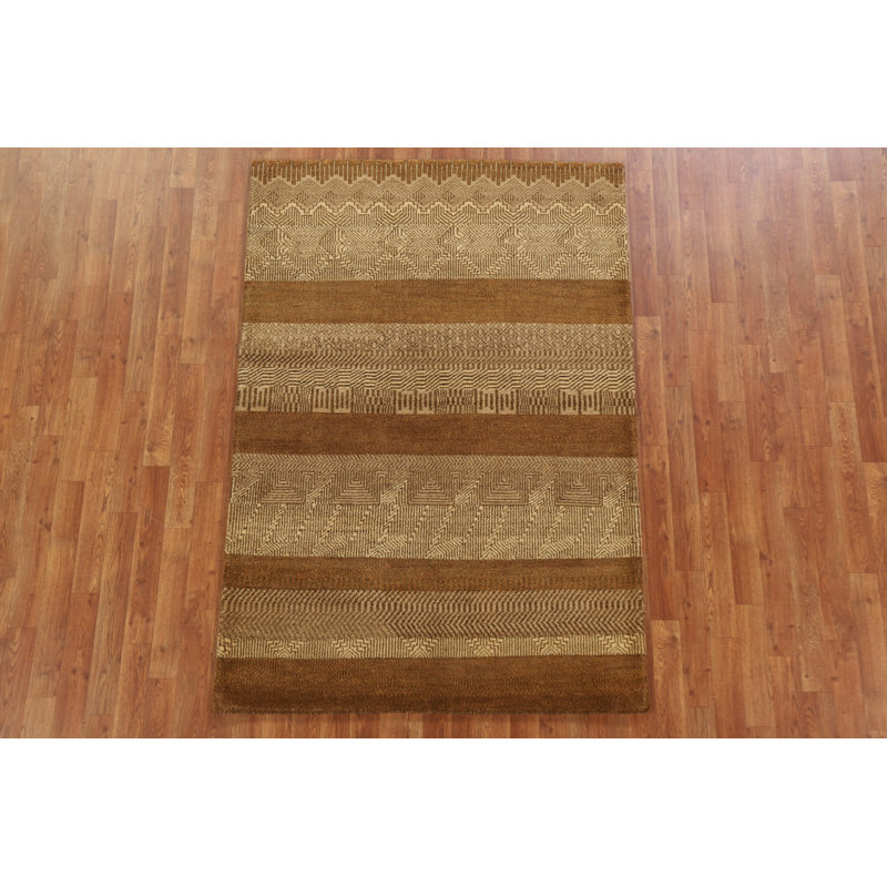 Tapis rayé Gabbeh Kashkoli noué à la main 4 x 6
