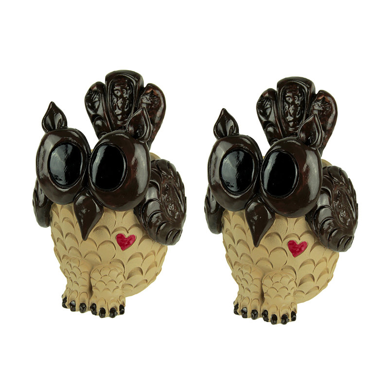 Keltner brown hand painted polyresin owl planter pots, set of 2, for herbs, succulents, or flowers — 9 x 6.5 x 6 inches