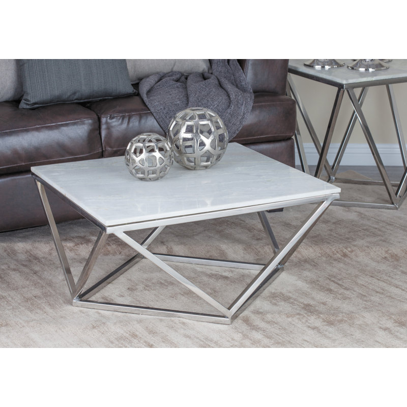 Akela Stone Top Single Coffee Table, 18" H x 29" L x 29" W, Silver