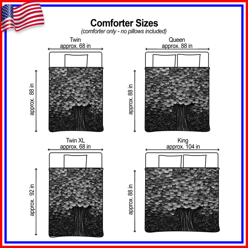Monochrome Floral Tree Comforter, Twin Extra Long