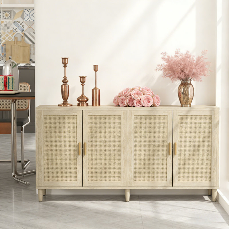 Buffet 4 portes en rotin, Naturel