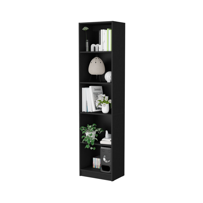 Sutton Slim Bookcase With Modern 5-Shelf Design, Black
