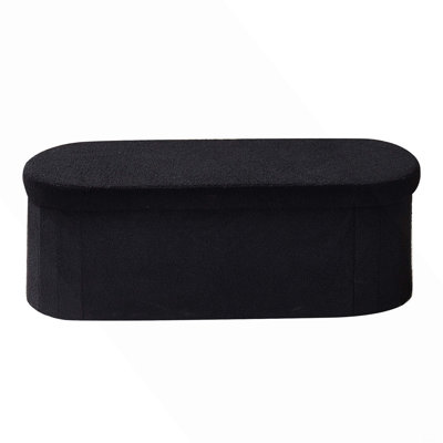Banc de rangement ovale avec repose-pieds, banc de lit pliable en molleton, commode pliante avec repose-pieds avec grand espace de rangement, supporte 660 lb, pour le salon, la chambre à coucher, le vestibule, noir