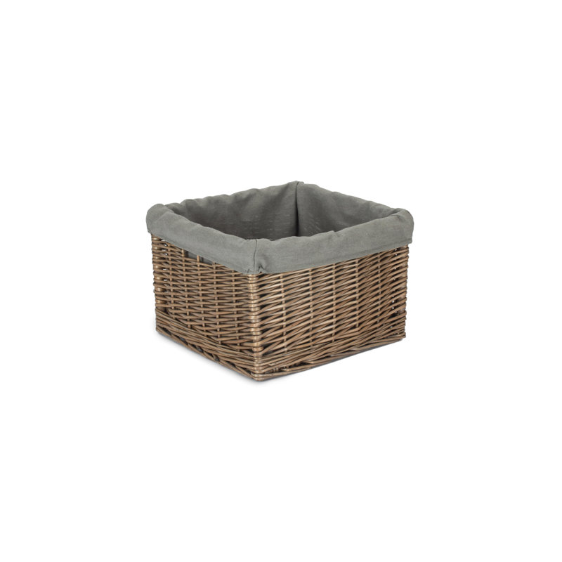 Square Wicker Storage Basket with Lining, 20cm H x 28cm W x 28cm D, Antique Wash/Grey