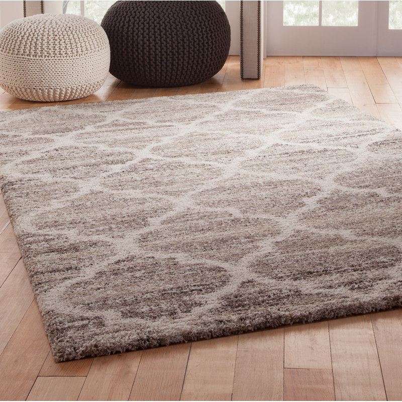 Tapis géométrique ivoire / brun clair / brun Aleyssa, Rectangle 5 pi 3 po x 7 pi 6 po