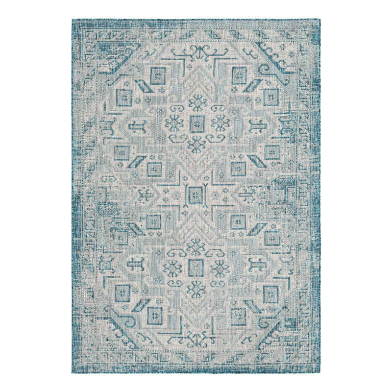 Tapis bleu sarcelle intérieur / extérieur Danera, Rectangle 6 pi x 9 pi