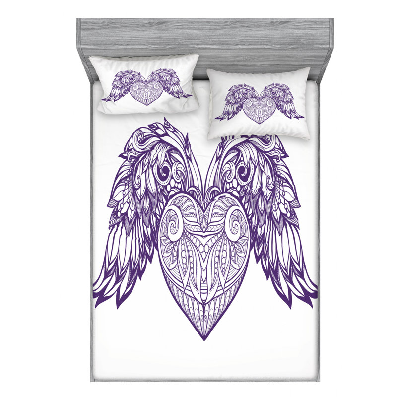 Ensemble de draps Angel Wings, Ensemble de draps pour lit double avec un drap-hou