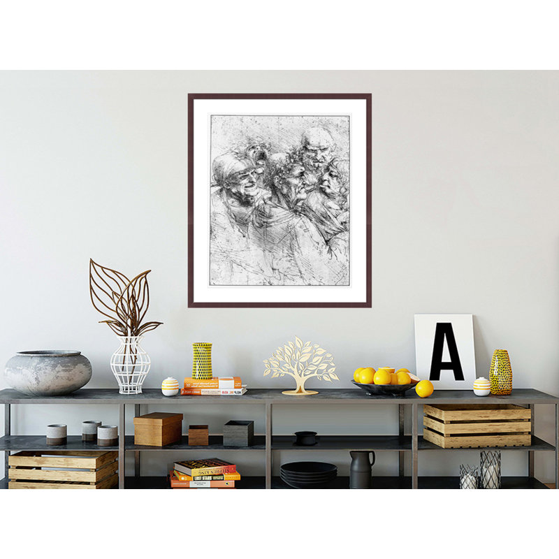 Print After a Drawing of Five Characters in a Comic Scene by Leonardo da Vinci -Framed Giclee Print, H 39,14 po x l 33,5 po