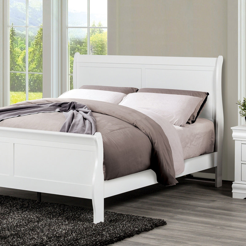 Lit-bateau en bois, Blanc, Grand lit