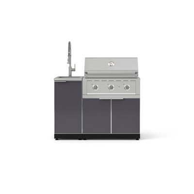 Ensemble d'armoires d'extérieur 3 pièces en aluminium gris ardoise pour l'extérieur