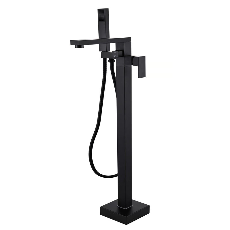 Robinet de baignoire autoportant monocommande à fixation au sol, Noir mat