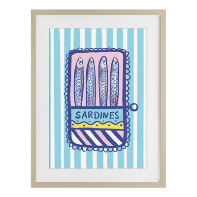 «Pastel & Stripes Sardines», reproduction sous verre encadrée, design par Florentina Dolci