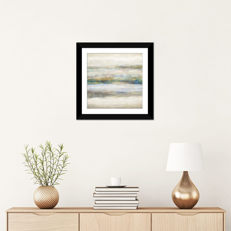 «Linear Motion Aqua», reproduction sur toile, H 16 po x l 16 po x P 1 po, Papier d'art encadré noir, Blanc