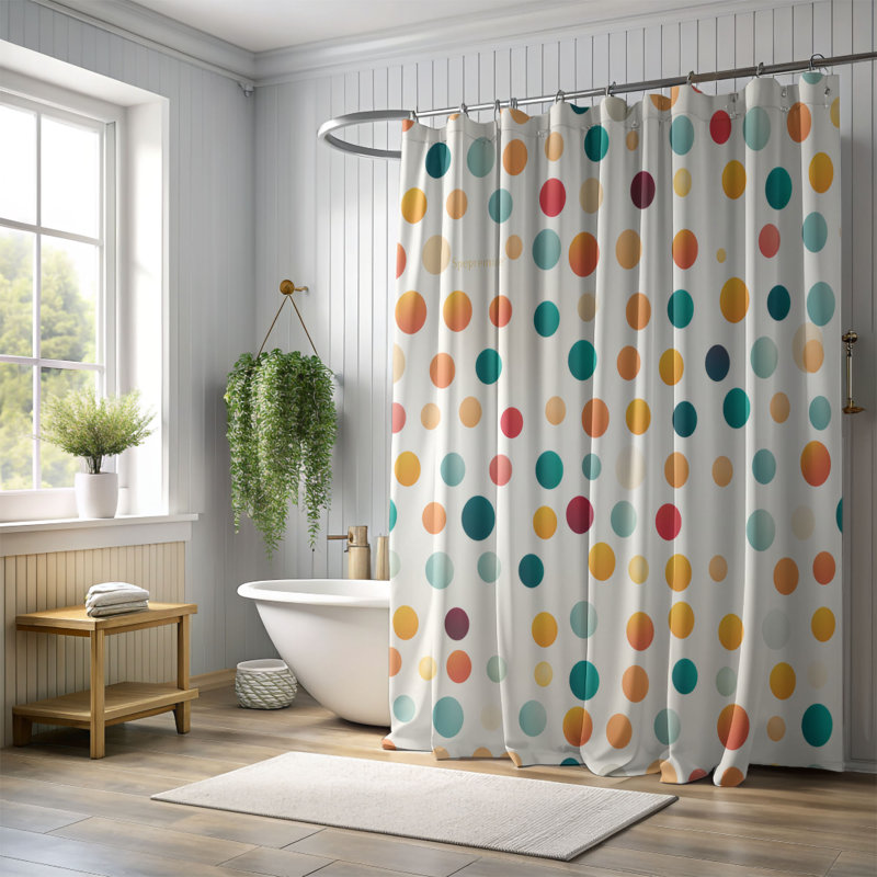 Motif à pois - Rideau de douche Premium, H 74 po x l 71 po