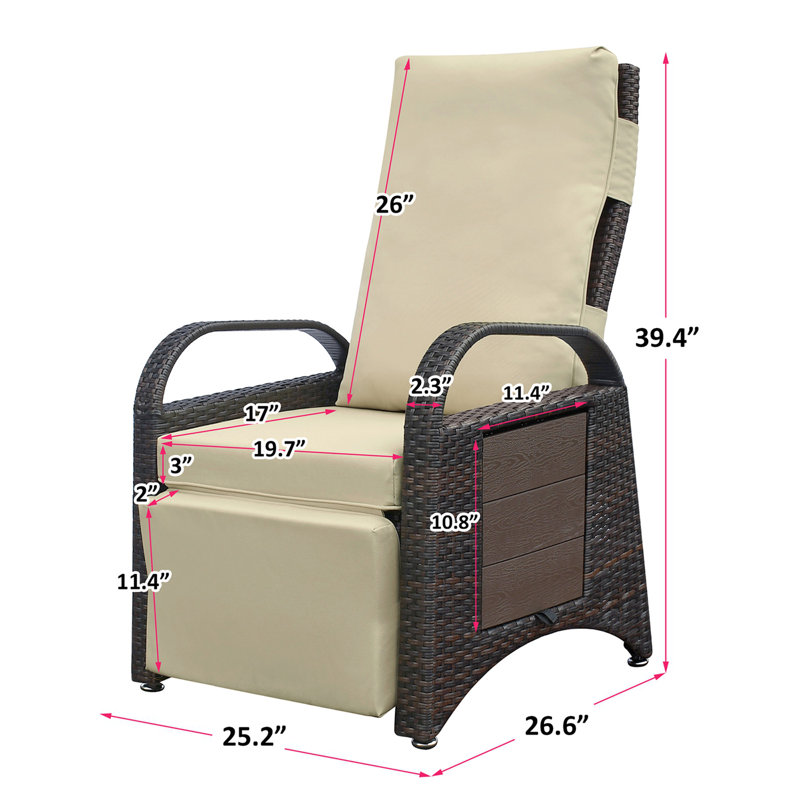 Outdoor Adjustable Recliner Chair with Removable Cushion and Integrated Table